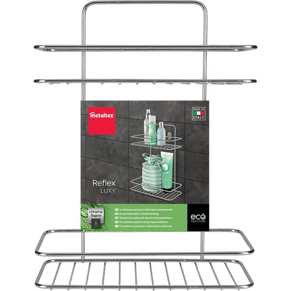 Висящ стоманен рафт за баня без пробиване в блестящо сребрист цвят Luxy – Metaltex-image-2