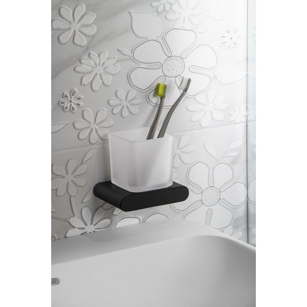 Бяла стенна стъклена чаша за четки за зъби Flori – Sapho-image-1