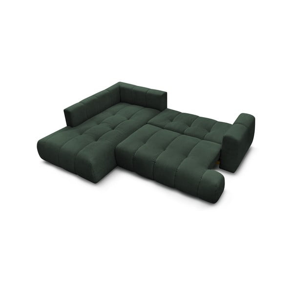 Зелен сгъваем/с място за съхранение ъглов диван (ляв ъгъл/L форма) Fuji – Bobochic Paris-image-4