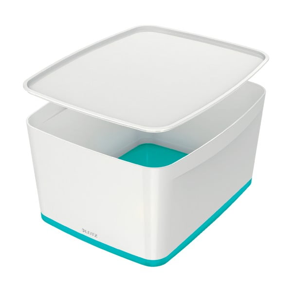 Кутия за съхранение в бяло и тюркоазено с капак Office, обем 18 л MyBox - Leitz