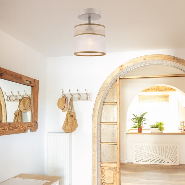 Светлокафява лампа за таван с текстилен абажур ø 16 cm Andrea - LAMKUR-image-1