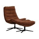 Кафяв въртящ се шенилов фотьойл с табуретка Kube – WOOOD