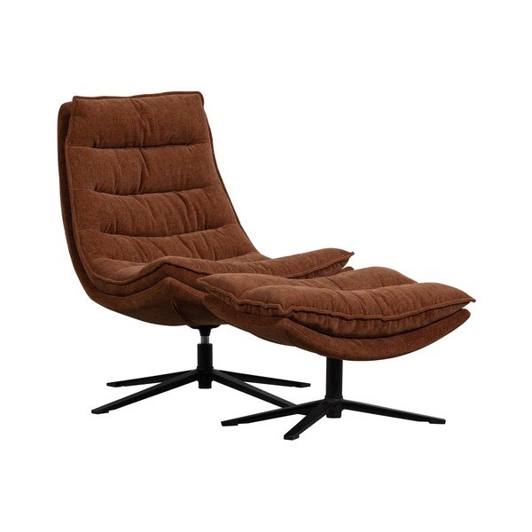 Кафяв въртящ се шенилов фотьойл с табуретка Kube – WOOOD