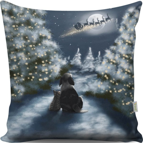 Възглавница Коледна гледка през нощта, 43 x 43 cm - Gravel