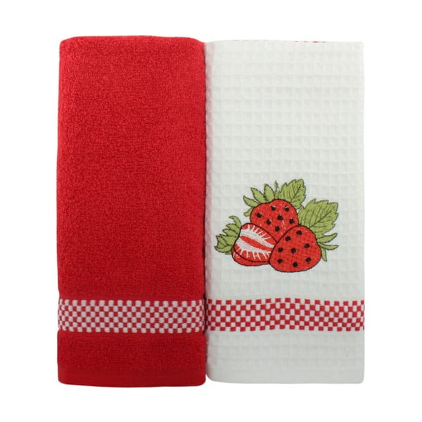 Комплект от 2 червени и бели кърпи от чист памук, 45 x 70 cm - Esil Home