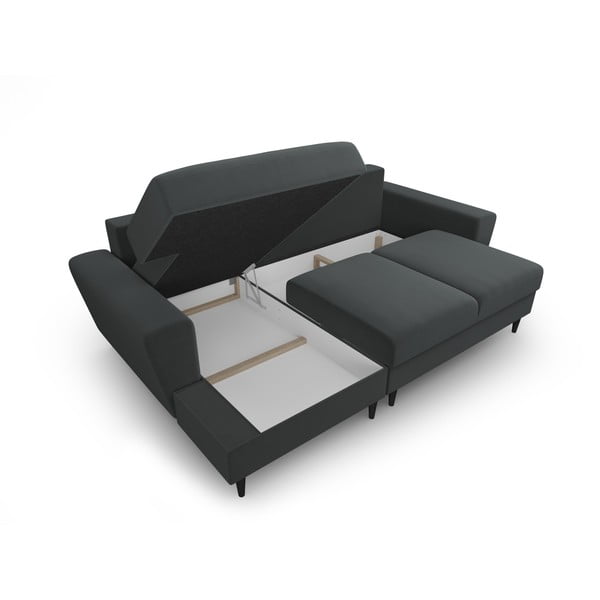 Тъмносив кадифен разтегателен ъглов диван с място за съхранение (ляв ъгъл) Kyoto – Cosmopolitan Design-image-3