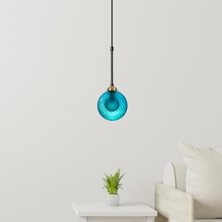 Синьо  висящо осветително тяло със стъклен абажур ø 12 cm Twister – Squid Lighting