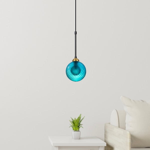 Синьо  висящо осветително тяло със стъклен абажур ø 12 cm Twister – Squid Lighting-image-1