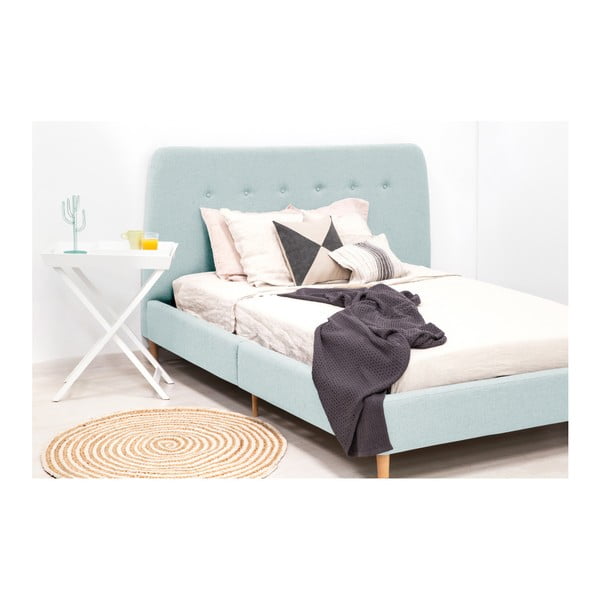 Тюркоазено двойно легло с дървени крака Mae, 140 x 200 cm - Vivonita-image-2
