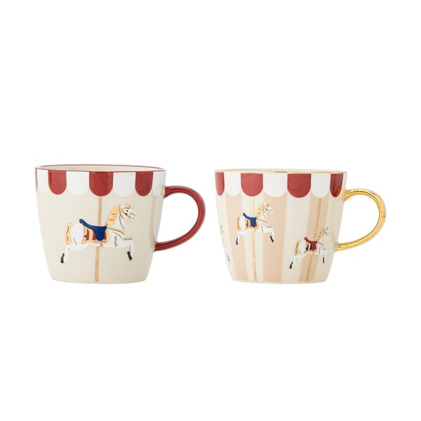 Кремави глинени чаши в комплект от 2 бр. с коледни мотиви 300 ml Merry-go-round – Bloomingville