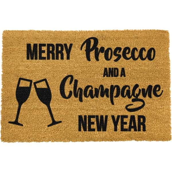 Черна постелка от естествени кокосови влакна , 40 x 60 cm Champagne New Year - Artsy Doormats