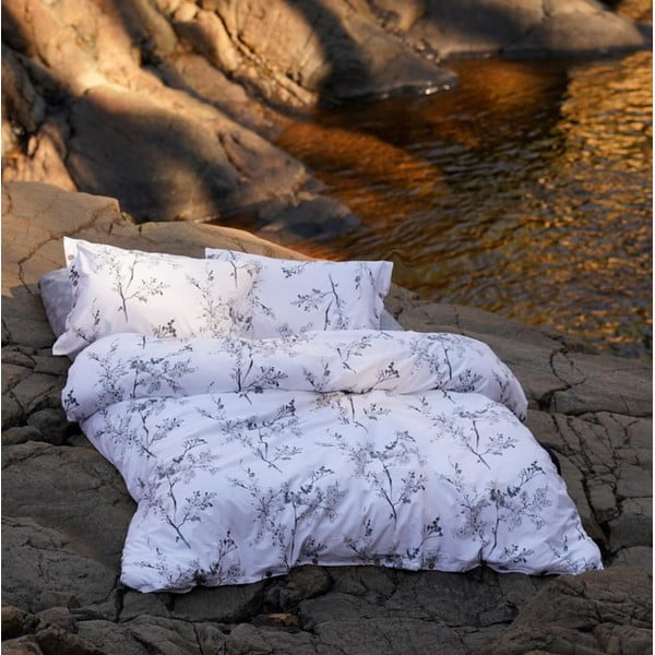 Бяло/сиво двойно удължено спално бельо от памук Renforcé 240x220 cm White Floral – Mila Home Luxury-image-1