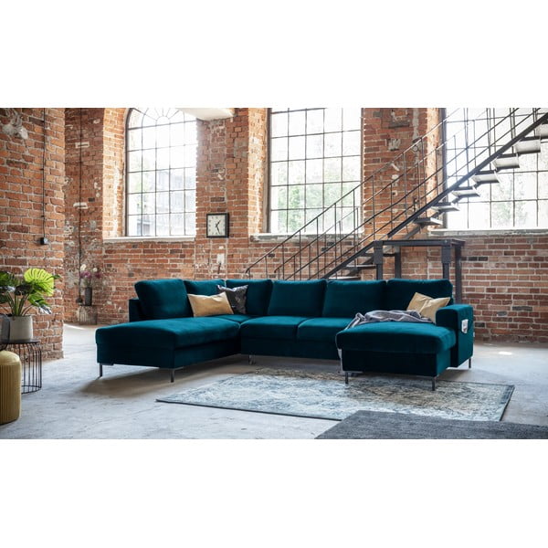 Кадифен разтегателен ъглов диван петролен (ляв ъгъл) Lofty Lilly – Miuform-image-3