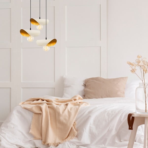 Висящо осветително тяло с метален абажур в бял и златист цвят Sivani – Opviq lights-image-1