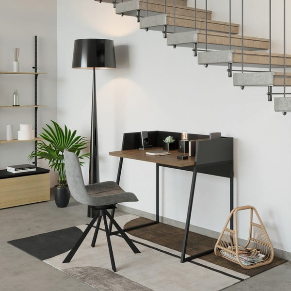 Черно работно бюро с детайли от орехово дърво Volga - TemaHome-image-1