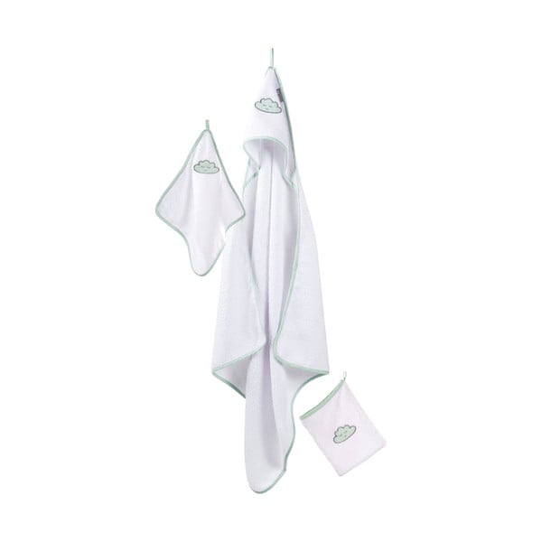 Бяла памучна детска хавлия с качулка 80x80 cm Happy Cloud – Roba