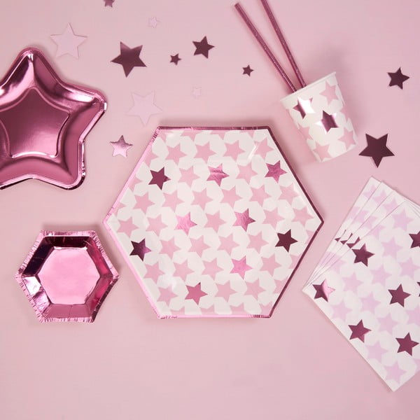 Комплект от 8 хартиени чинии Little Star Pink - Neviti