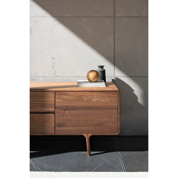 Кафява маса за телевизор от масивен орех 180x65x45 cm Fawn – Gazzda-image-2