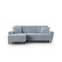 Светлосин кадифен разтегателен ъглов диван с място за съхранение (ляв ъгъл) Kyoto – Cosmopolitan Design
