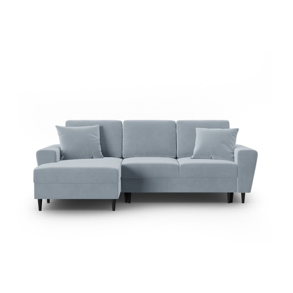 Светлосин кадифен разтегателен ъглов диван с място за съхранение (ляв ъгъл) Kyoto – Cosmopolitan Design