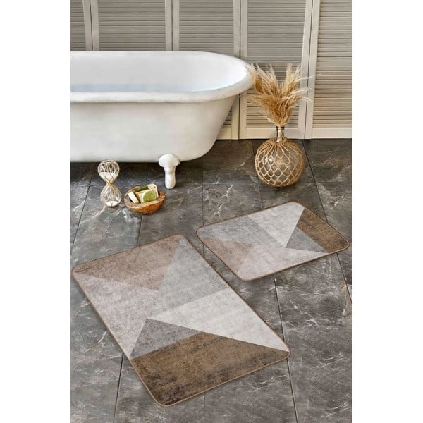 Сиви-кафяви кадифени килими за баня в комплект от 2 бр. 60x100 cm – Mila Home-image-2