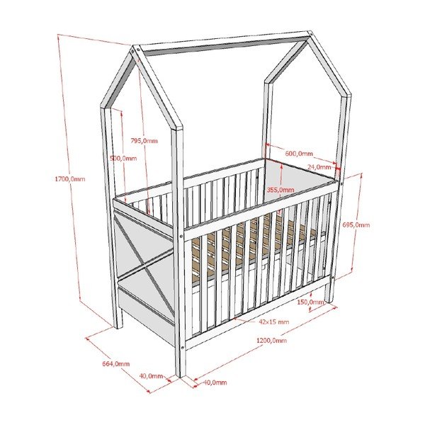 Бяло детско креватче 60x120 cm от масивен бор с регулируема височина Scott – Vipack-image-3