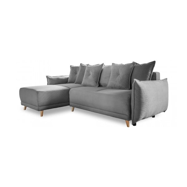 Ъглов разтегателен диван от сив велур (променлив) Lazy Lukka - Miuform