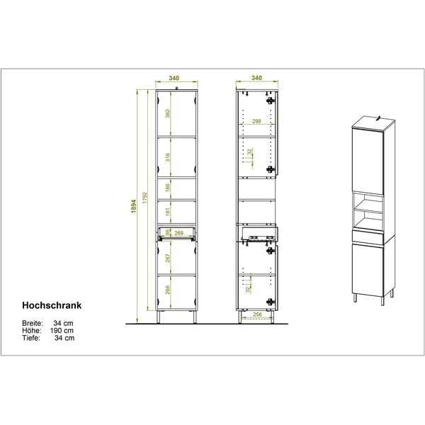 Бял висок шкаф за баня в дъбов декор 34x190 cm Torrance - Germania-image-3