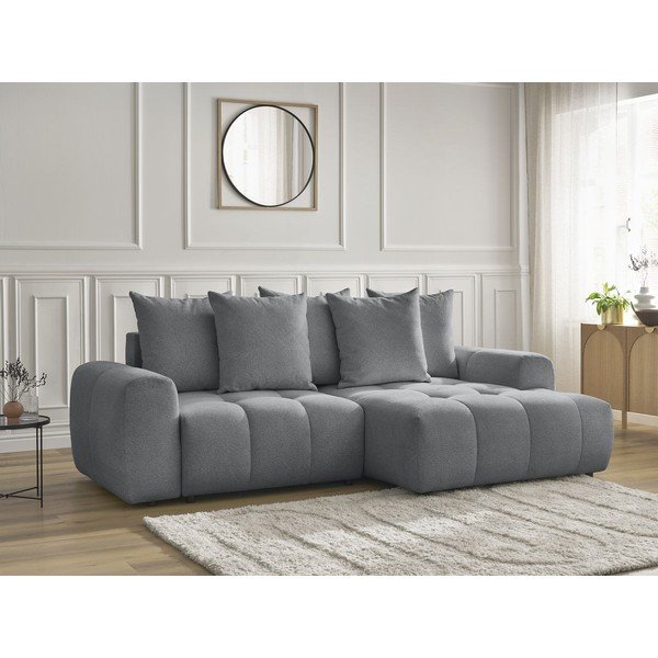 Сив шенилов  разтегателен ъглов диван с място за съхранение (десен ъгъл) Roxelane – Bobochic Paris-image-3