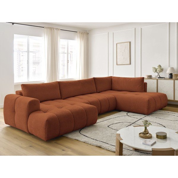 Сгъваем/с място за съхранение ъглов диван в тухлен цвят (десен ъгъл/U форма) Fuji – Bobochic Paris-image-1