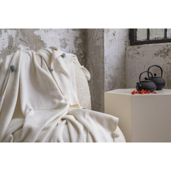 Кремаво покривало за легло от флийс 150x200 cm Pom Pom – Mijolnir-image-4