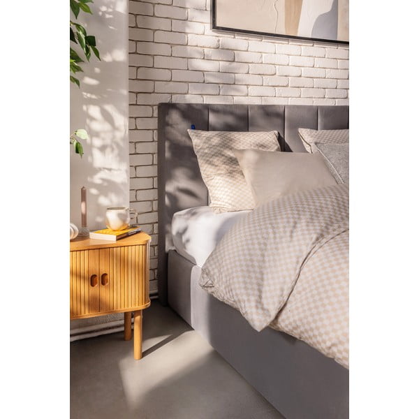 Сиво тапицирано двойно легло с място за съхранение и включена подматрачна рамка 160x200 cm Thessa Bold Line – Bonami Selection-image-3
