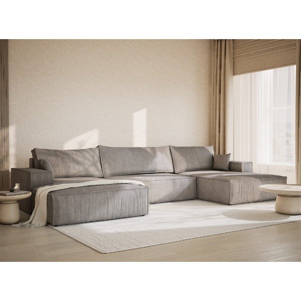 Сиво-бежов шенилов сгъваем/с място за съхранение ъглов диван (U форма) Kyoto – Maison de Rêve-image-1