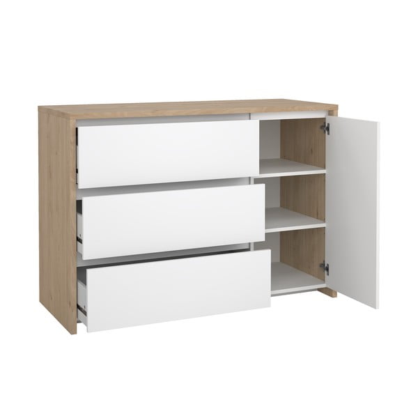 Скрин от дъбов декор в бял и естествен цвят 119x84x48 cm Next – Tvilum-image-3