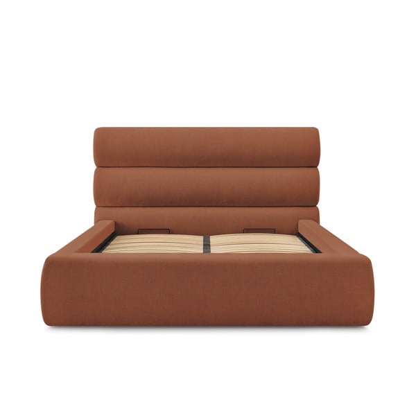 Оранжево тапицирано двойно легло с място за съхранение с решетка 160x200 cm Jagna - Bobochic Paris-image-3