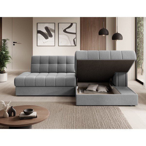 Сив кадифен разтегателен ъглов диван (десен ъгъл) Blezalt – ELTAP-image-4