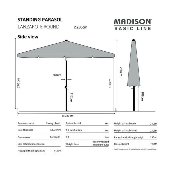 Зелен чадър ø 250 cm Lanzarote - Madison-image-1