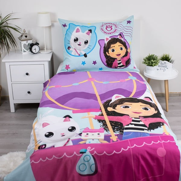 Единично  памучно детско спално бельо 140x200 cm Gabby's Dollhouse "Balloon"  – Jerry Fabrics-image-1