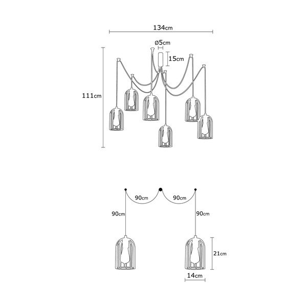 Черна висяща лампа за 6 крушки Pamukkale - Opviq lights-image-2