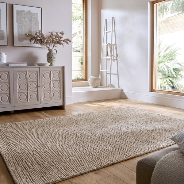 Бежов ръчно изработен вълнен килим 120x170 cm Harris Boucle – Flair Rugs-image-1