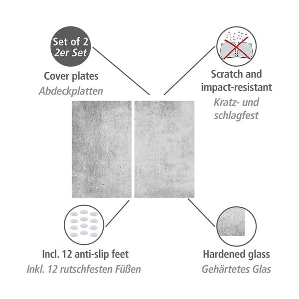 Капаци за печки от закалено стъкло в комплект от 2 броя 52x30 cm Concrete - Allstar-image-3