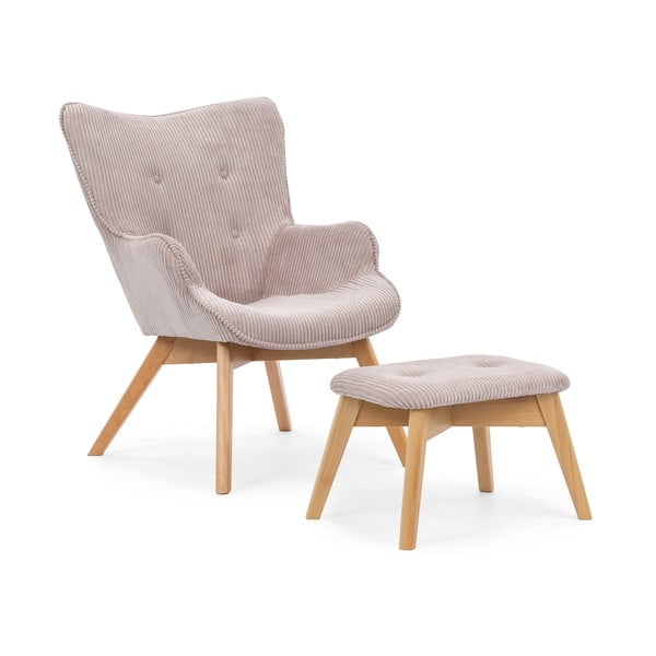 Светлорозов фотьойл с табуретка от рипсено кадифе Niko – Ropez