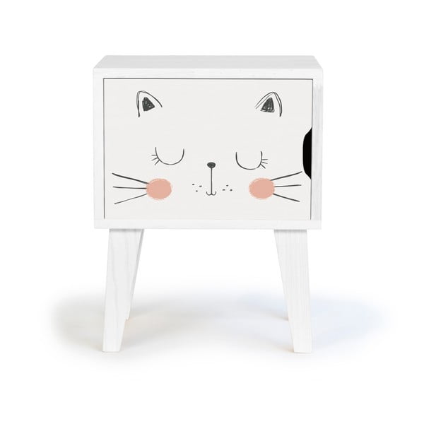 Бяло детско нощно шкафче от борова дървесина Cat - Little Nice Things