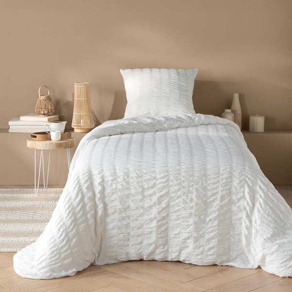 Бяло единично  крепово спално бельо 140x200 cm Plissia – douceur d'intérieur