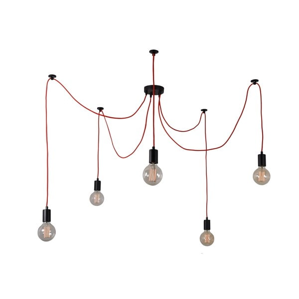 Червена лампа за таван с 5 крушки Spider Lamp - Filament Style