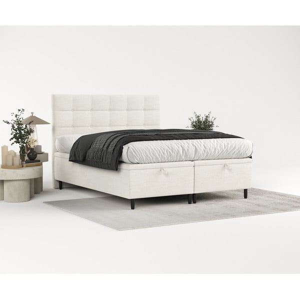 Кремаво тапицирано двойно легло с място за съхранение 160x200 cm Senses – Maison de Rêve-image-4