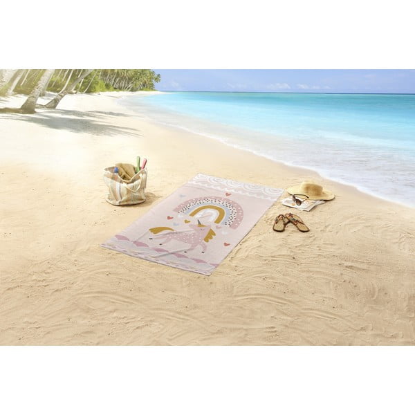 Розова и бежова плажна кърпа 75x150 cm - Good Morning-image-1