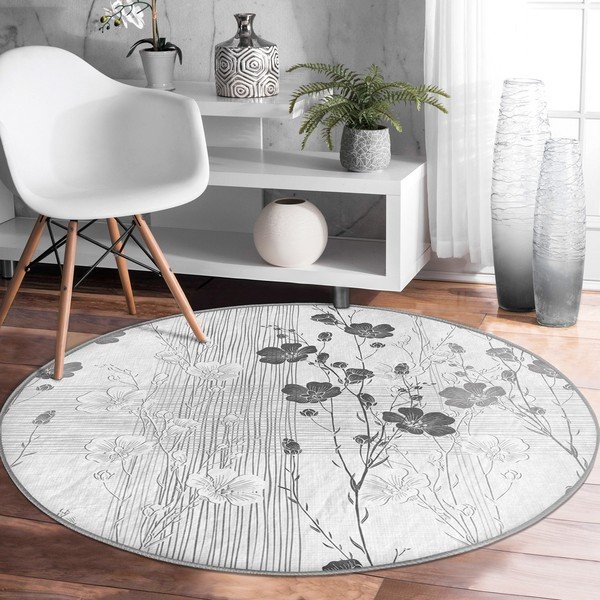 Сив кръгъл килим подходящ за пране и за прахосмукачки роботи ø 80 cm Comfort – Mila Home-image-3