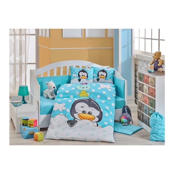 Детско спално бельо с мотив на пингвин от памучен поплин, 100 x 150 cm - Unknown