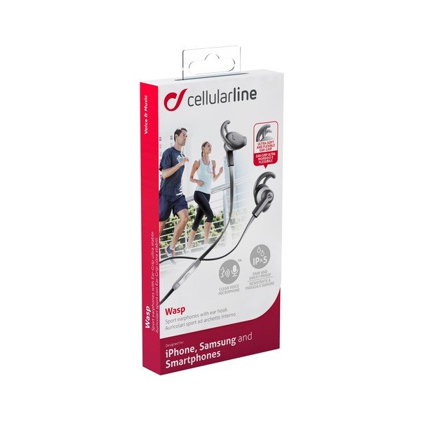 Sportovní sluchátka CellularLine WASP s mikrofonem, černá-image-2